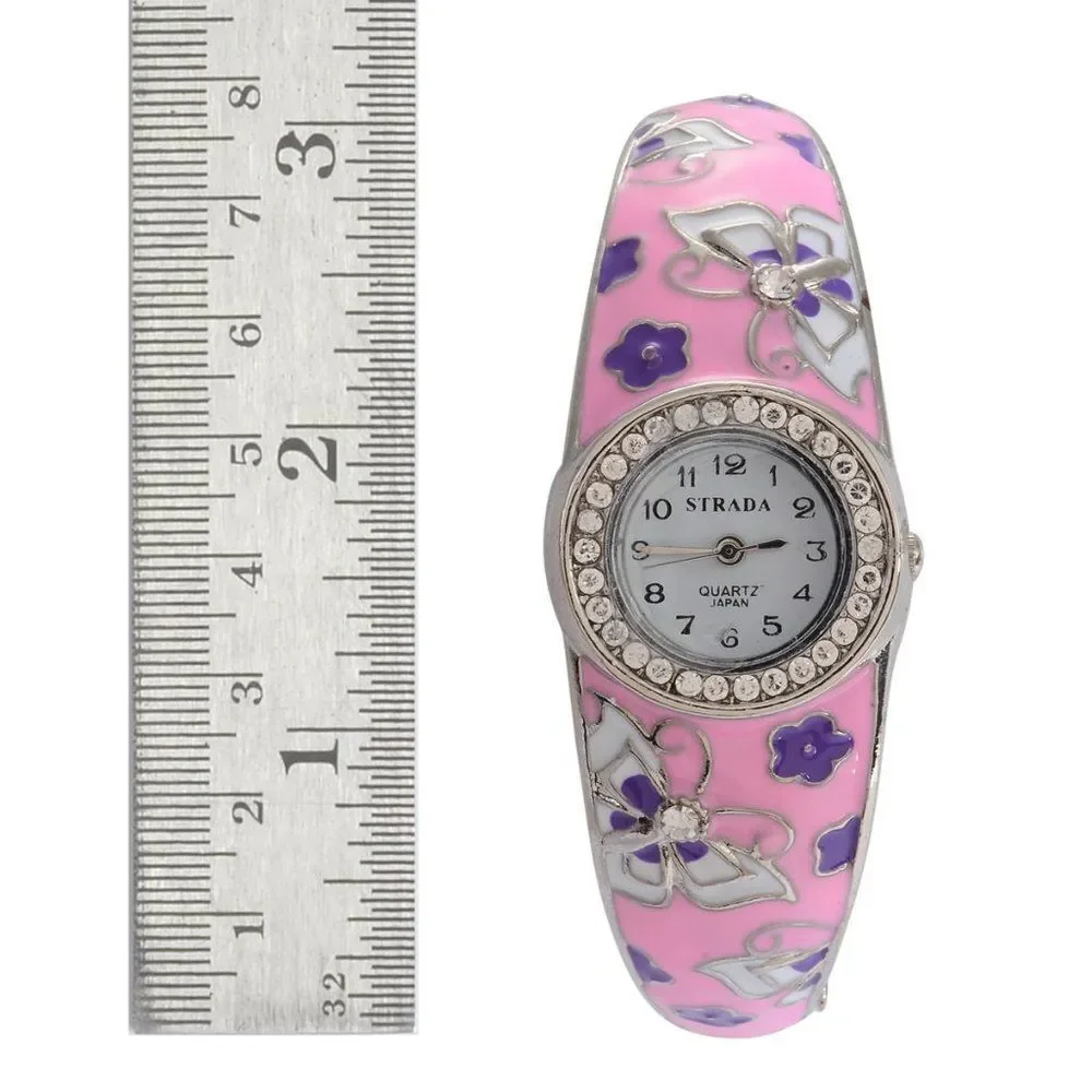 STRADA Austrian Crystal Bangle Watch Pink